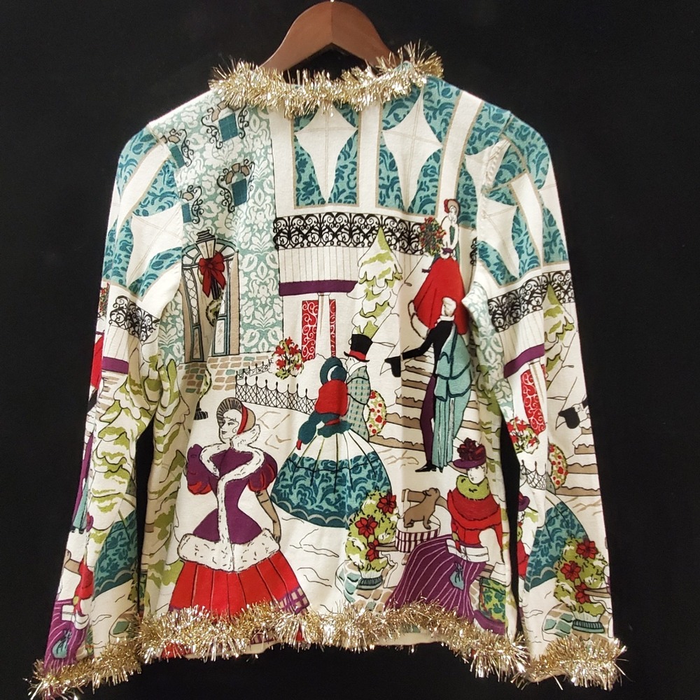 Vintage Christopher & Banks Charles Dickens Christmas Sweater Size S Maximalist - Picture 3 of 12